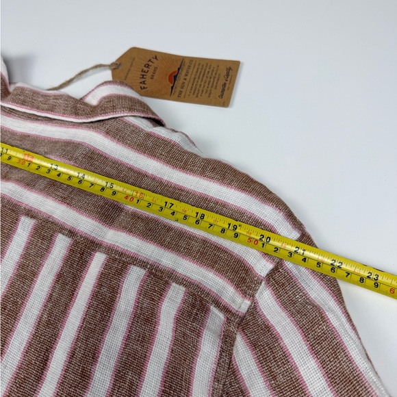 NWT Faherty Men's Palma Linen Camp Shirt Brown Stripes Size L Surfer Resort - Picture 9 of 10